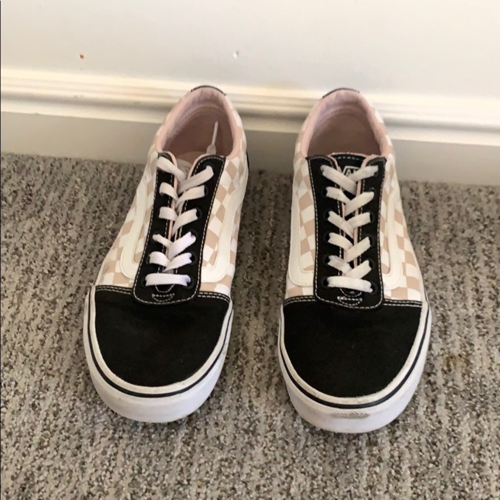 old skool pink and white checkered vans